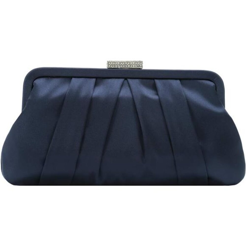 CHARMING TAILOR Classic Pleated Satin Clutch Bag Diamante Embellished Formal
